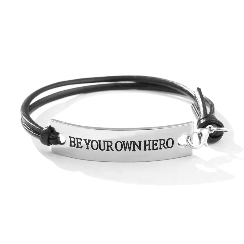 2021 New Engraved Leather Bracelet For Men Black Color customize Stainless Steel Bracelets For Women Men ID Bracelet Gift Party