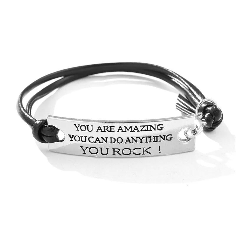 2021 New Engraved Leather Bracelet For Men Black Color customize Stainless Steel Bracelets For Women Men ID Bracelet Gift Party