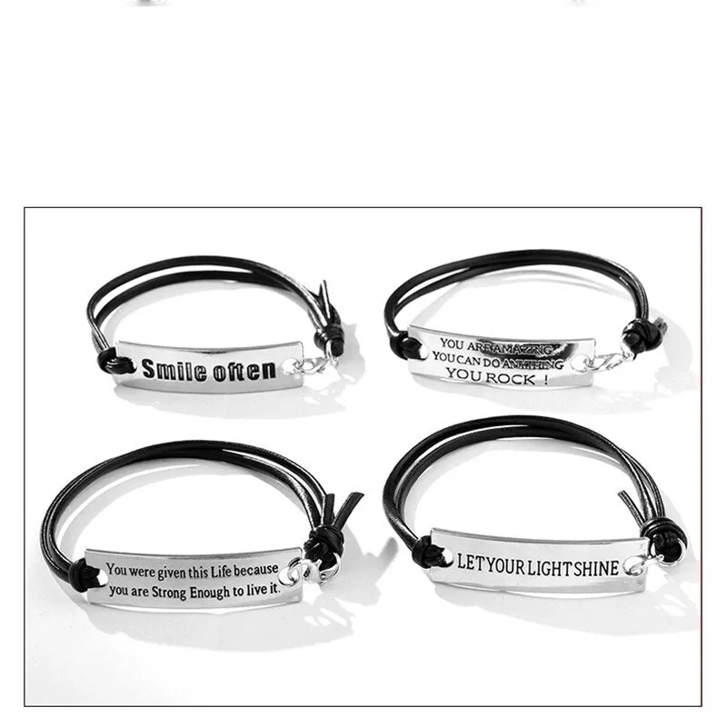 2021 New Engraved Leather Bracelet For Men Black Color customize Stainless Steel Bracelets For Women Men ID Bracelet Gift Party