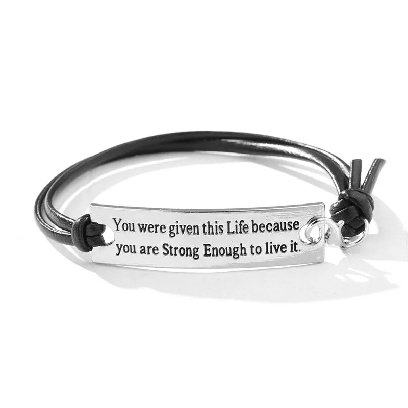 2021 New Engraved Leather Bracelet For Men Black Color customize Stainless Steel Bracelets For Women Men ID Bracelet Gift Party
