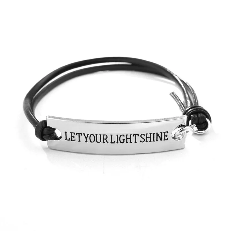 2021 New Engraved Leather Bracelet For Men Black Color customize Stainless Steel Bracelets For Women Men ID Bracelet Gift Party