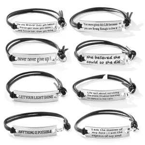 2021 New Engraved Leather Bracelet For Men Black Color customize Stainless Steel Bracelets For Women Men ID Bracelet Gift Party