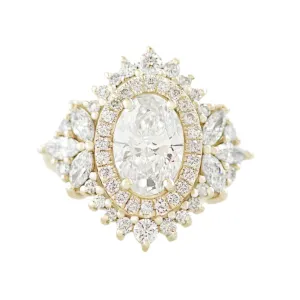 2.5CT Oval All Lab Diamond Double Halo Statement Engagement Ring Monaco