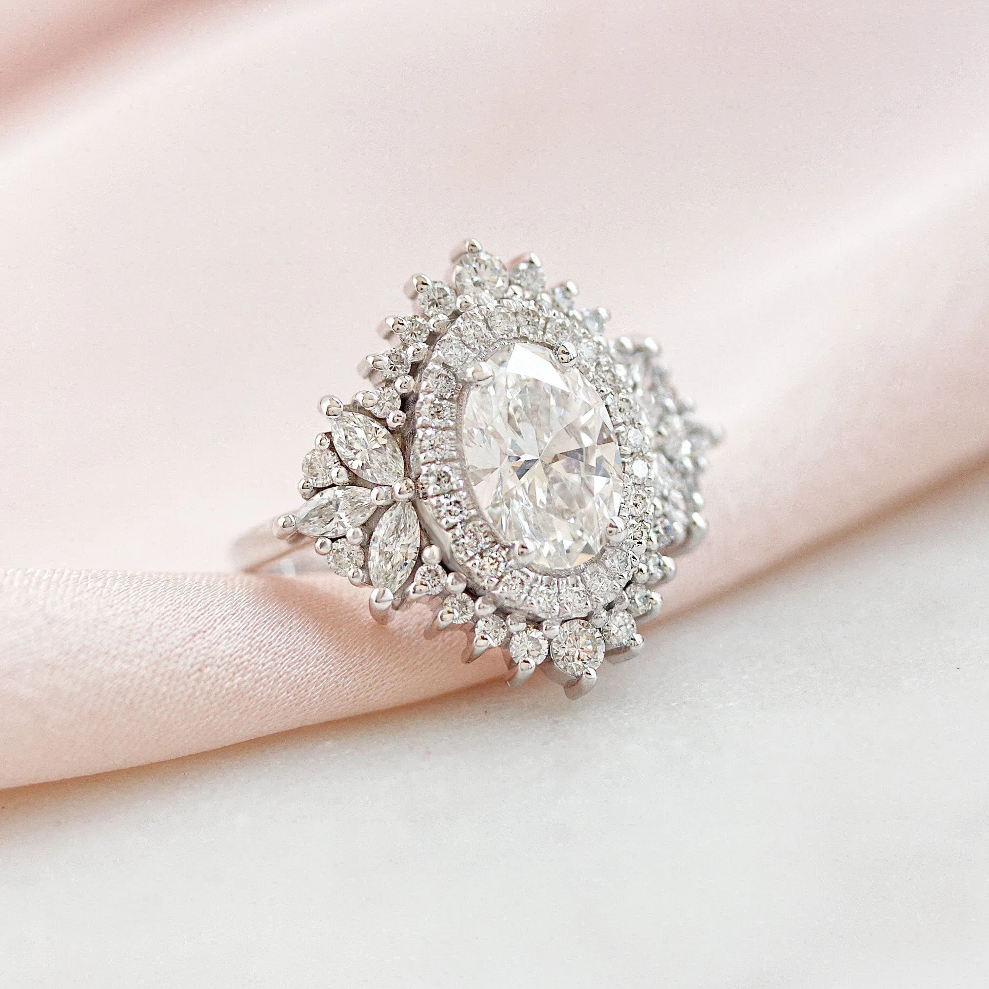 2.5CT Oval All Lab Diamond Double Halo Statement Engagement Ring Monaco
