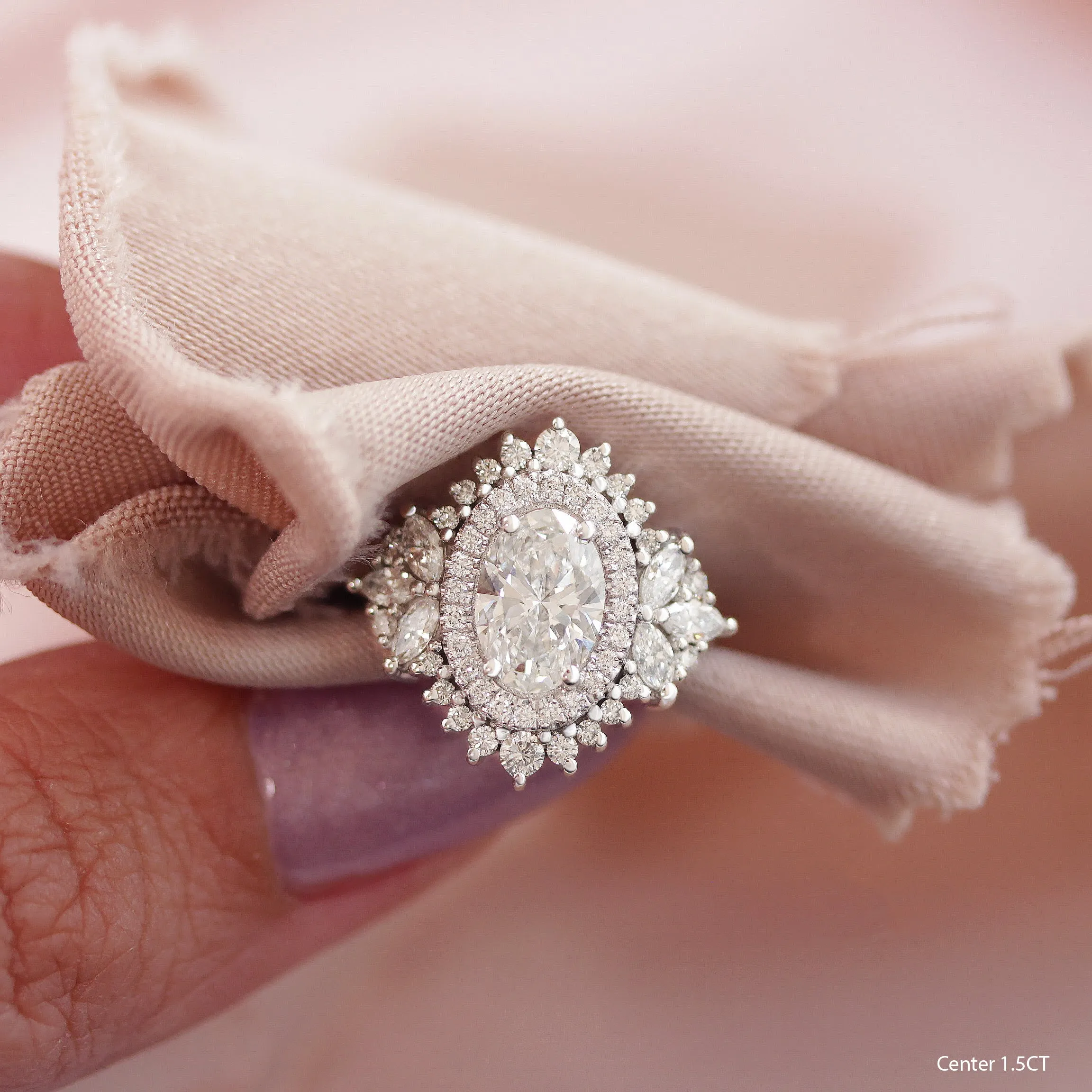 2.5CT Oval All Lab Diamond Double Halo Statement Engagement Ring Monaco