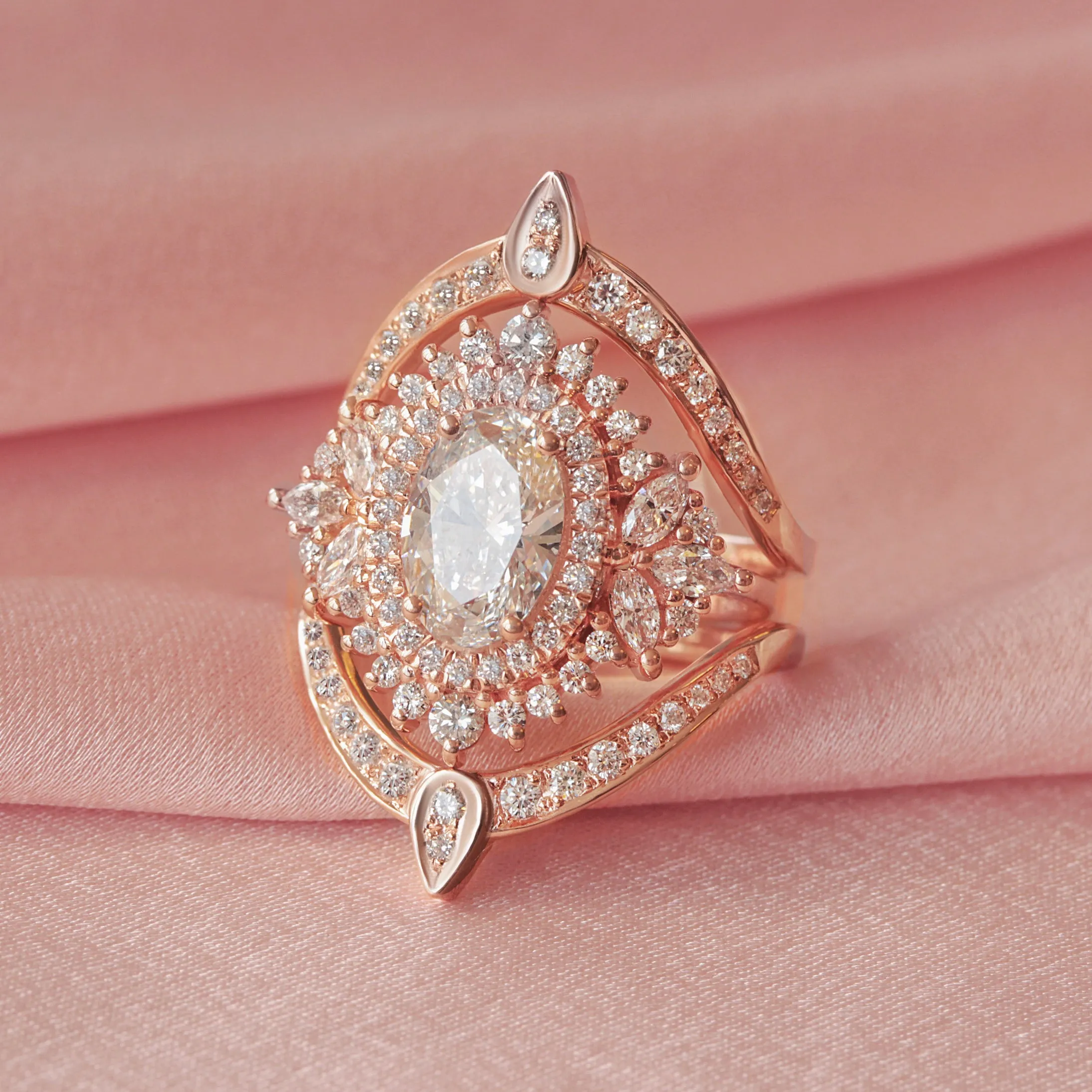 2.5CT Oval All Lab Diamond Double Halo Statement Engagement Ring Monaco
