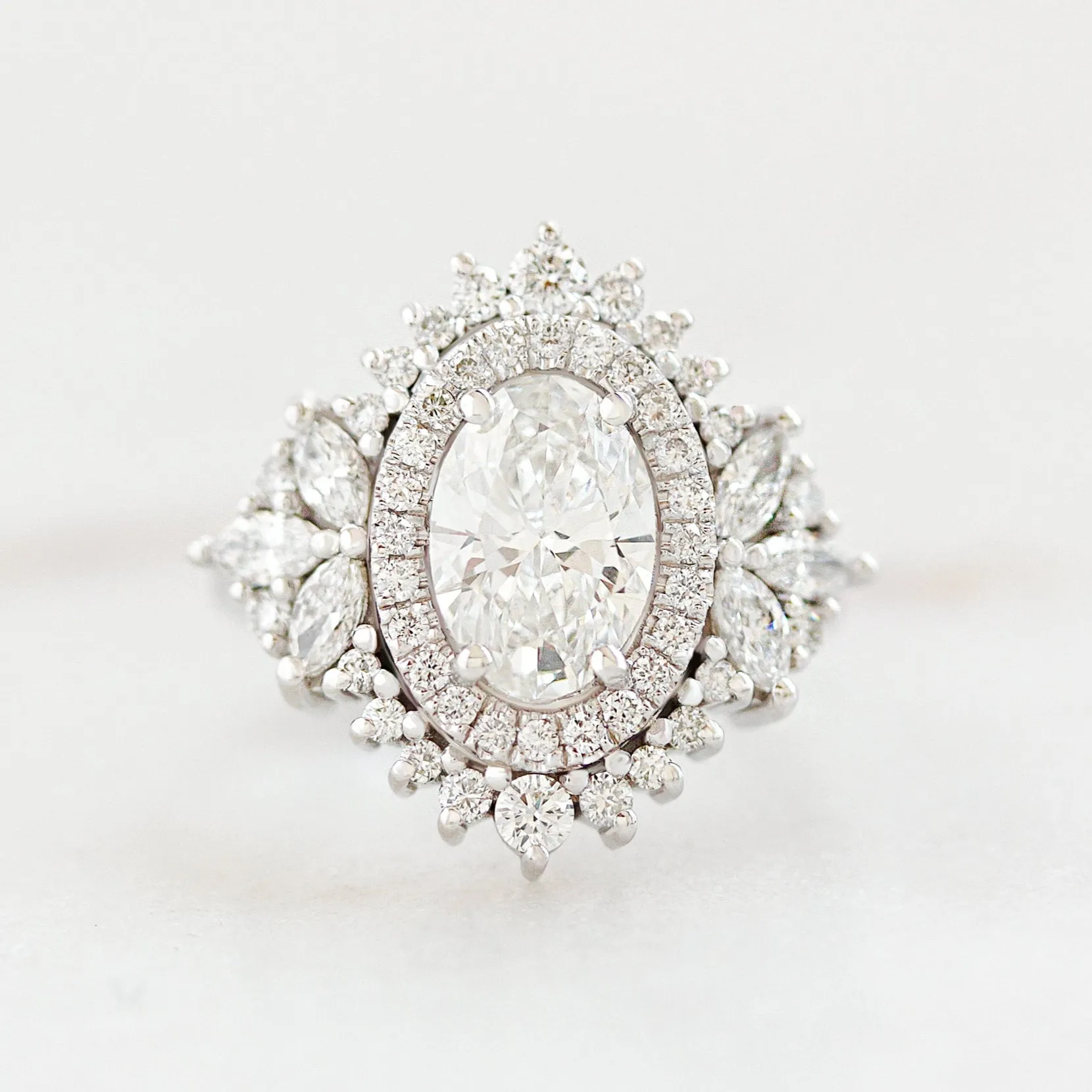 2.5CT Oval All Lab Diamond Double Halo Statement Engagement Ring Monaco