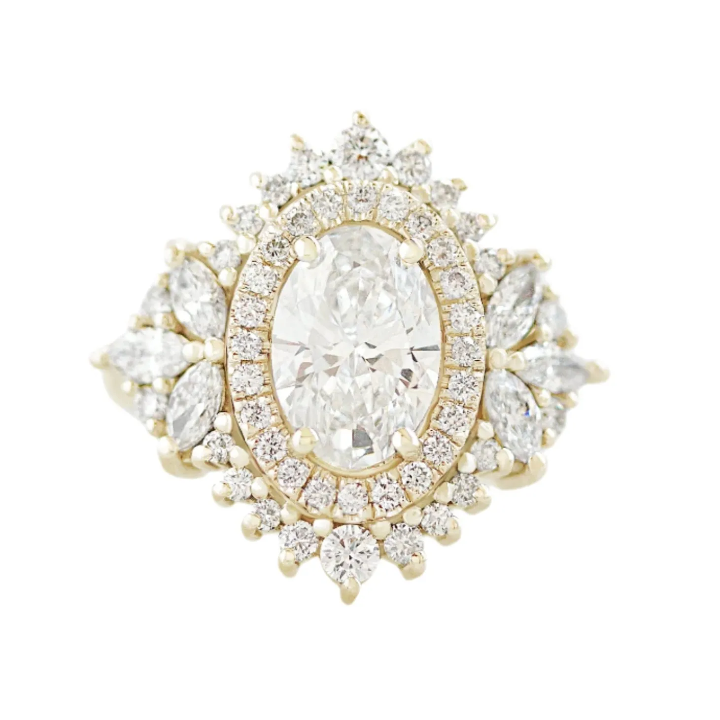2.5CT Oval All Lab Diamond Double Halo Statement Engagement Ring Monaco