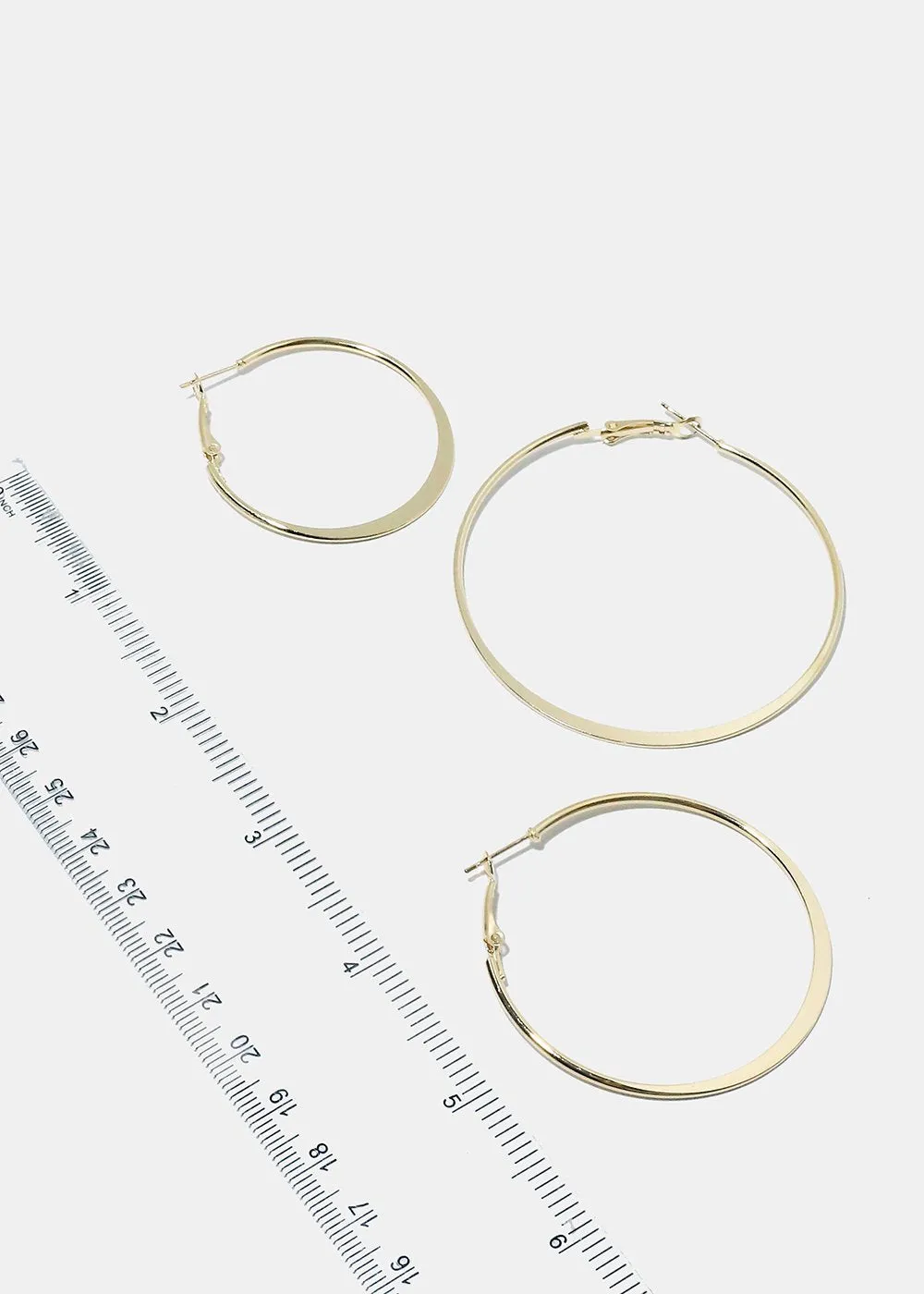 3-Pair Flat Hoop Earrings