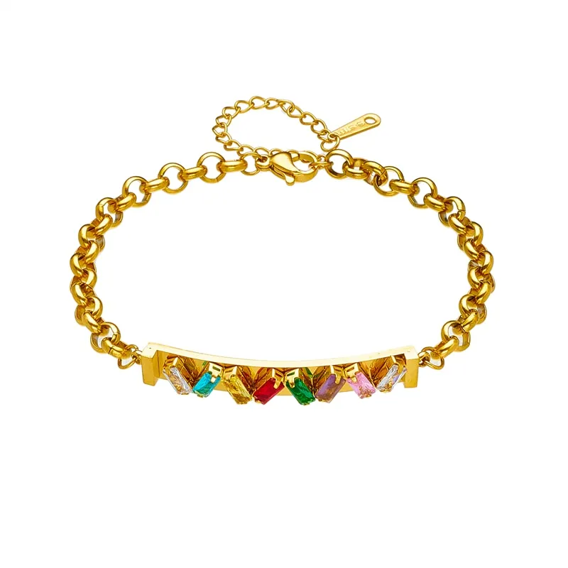 316L Stainless Steel Colorful Square Zircon Charm Bracelet For Women