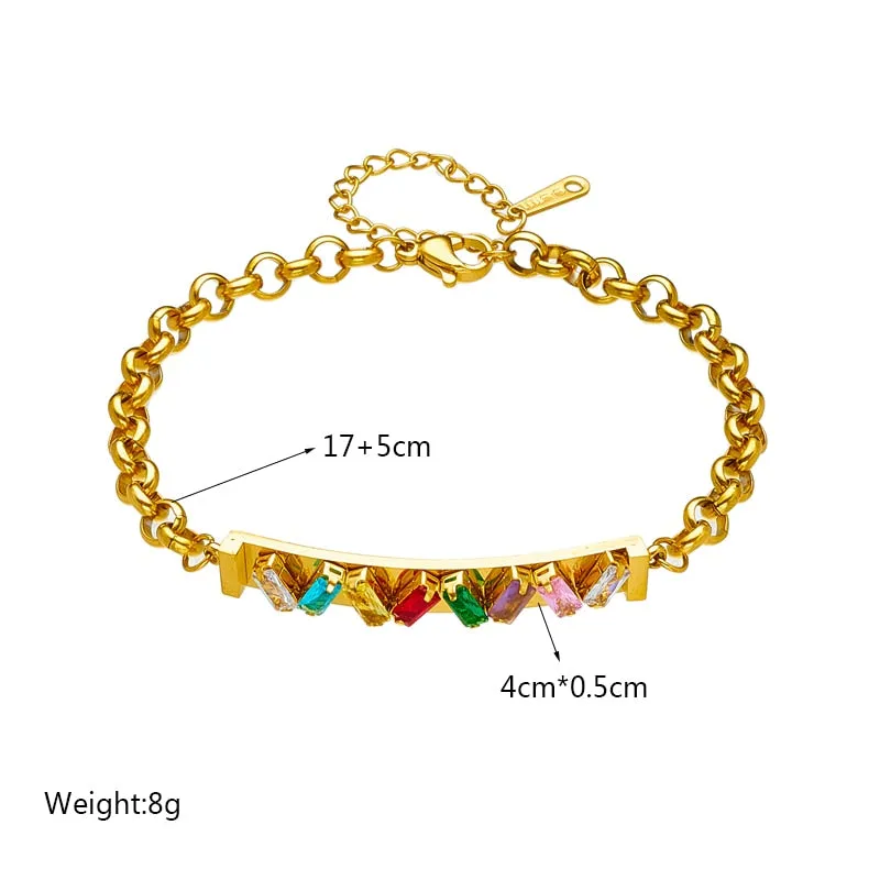 316L Stainless Steel Colorful Square Zircon Charm Bracelet For Women