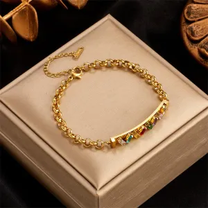 316L Stainless Steel Colorful Square Zircon Charm Bracelet For Women