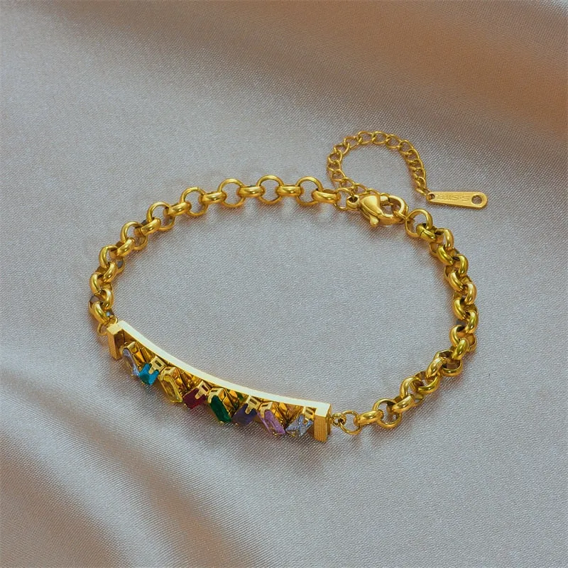 316L Stainless Steel Colorful Square Zircon Charm Bracelet For Women