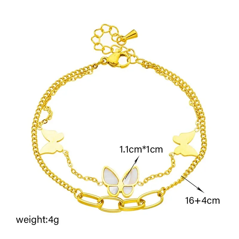 316L Stainless Steel Double Layer Butterfly Charm Bracelet For Women