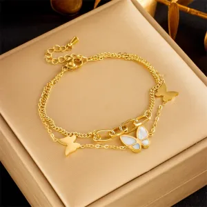 316L Stainless Steel Double Layer Butterfly Charm Bracelet For Women