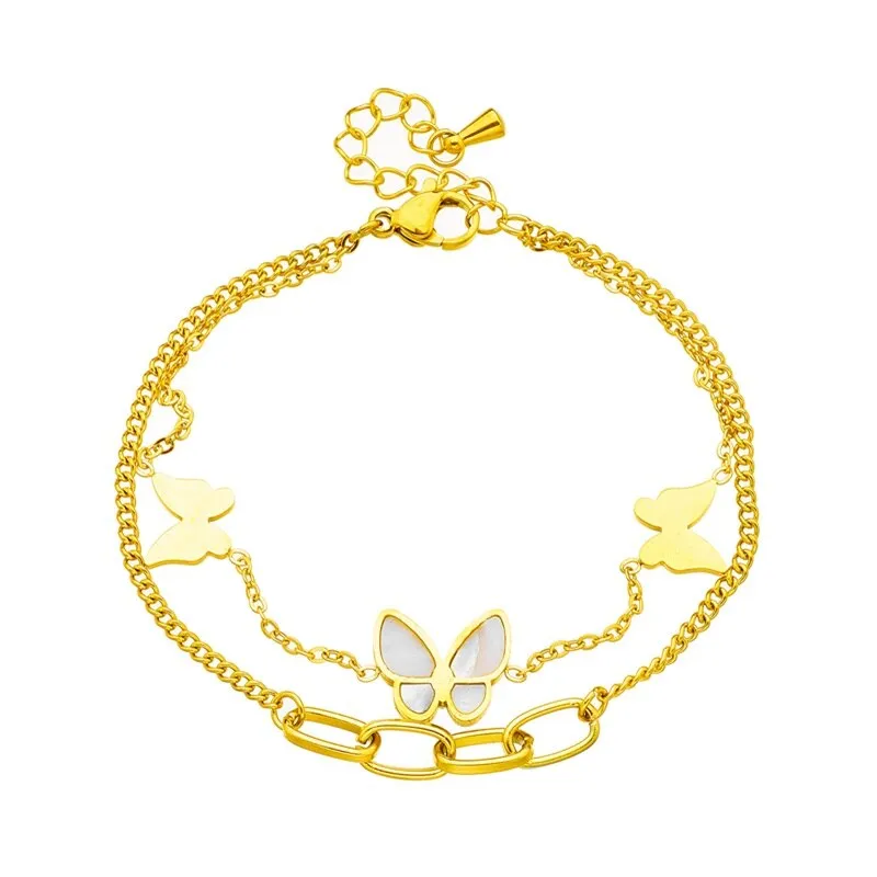 316L Stainless Steel Double Layer Butterfly Charm Bracelet For Women
