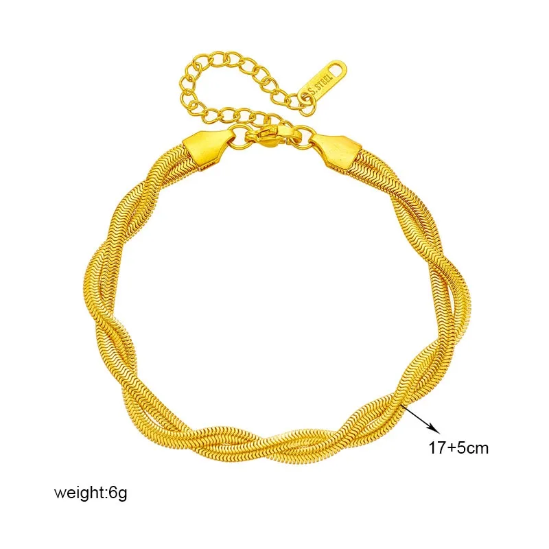 316L Stainless Steel Gold Color Double Snake Chain Crossing Twist Bracelet For Women