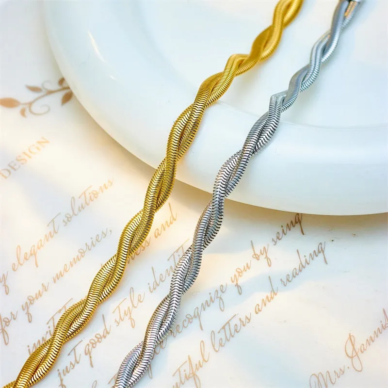 316L Stainless Steel Gold Color Double Snake Chain Crossing Twist Bracelet For Women