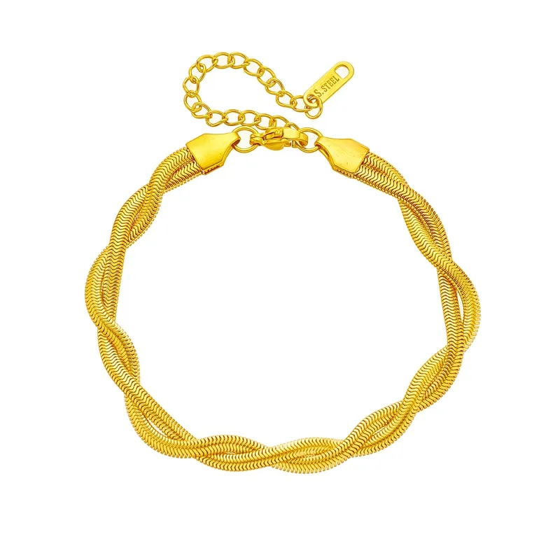 316L Stainless Steel Gold Color Double Snake Chain Crossing Twist Bracelet For Women