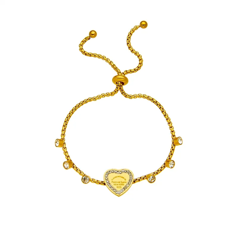 316L Stainless Steel Gold Color Heart Zircon Bracelet For Women