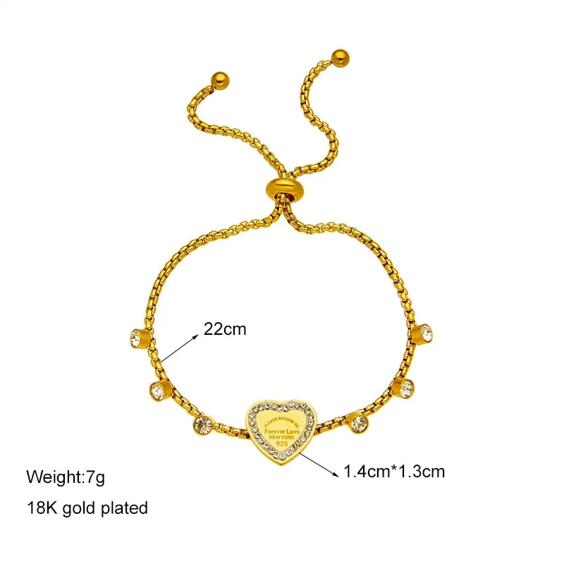 316L Stainless Steel Gold Color Heart Zircon Bracelet For Women