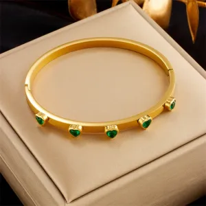316L Stainless Steel Green White Heart Crystal Bangles Bracelet For Women