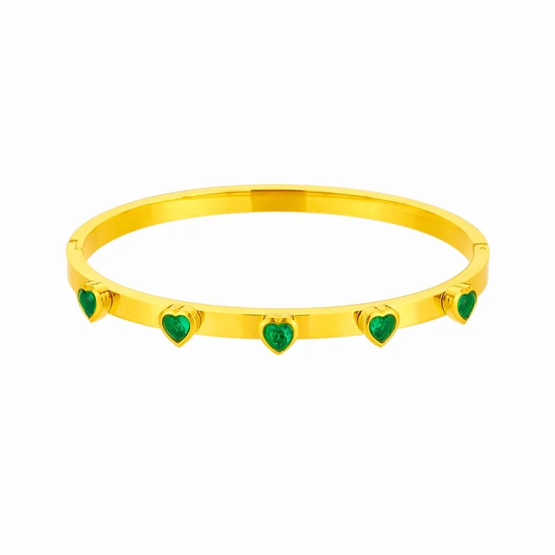 316L Stainless Steel Green White Heart Crystal Bangles Bracelet For Women