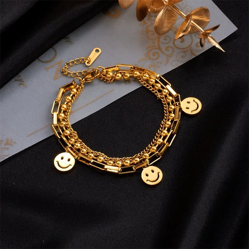 316L Stainless Steel Multi-Layer Smile Lucky Bracelet For Women