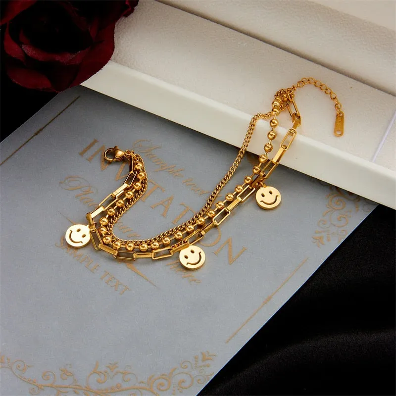 316L Stainless Steel Multi-Layer Smile Lucky Bracelet For Women
