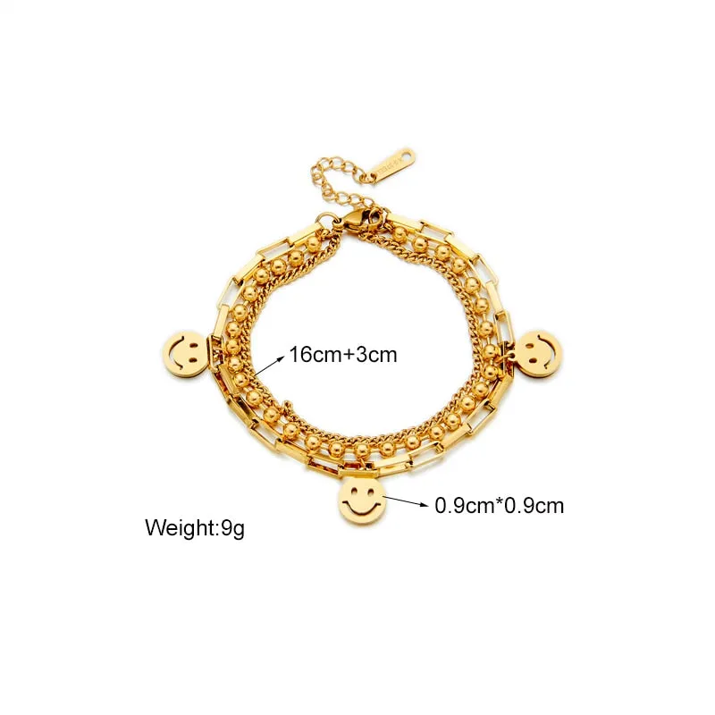 316L Stainless Steel Multi-Layer Smile Lucky Bracelet For Women
