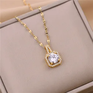 316L Stainless Steel Square 3 Color Crystal Zircon Clavicle Chain High Quality Beauty Pendant