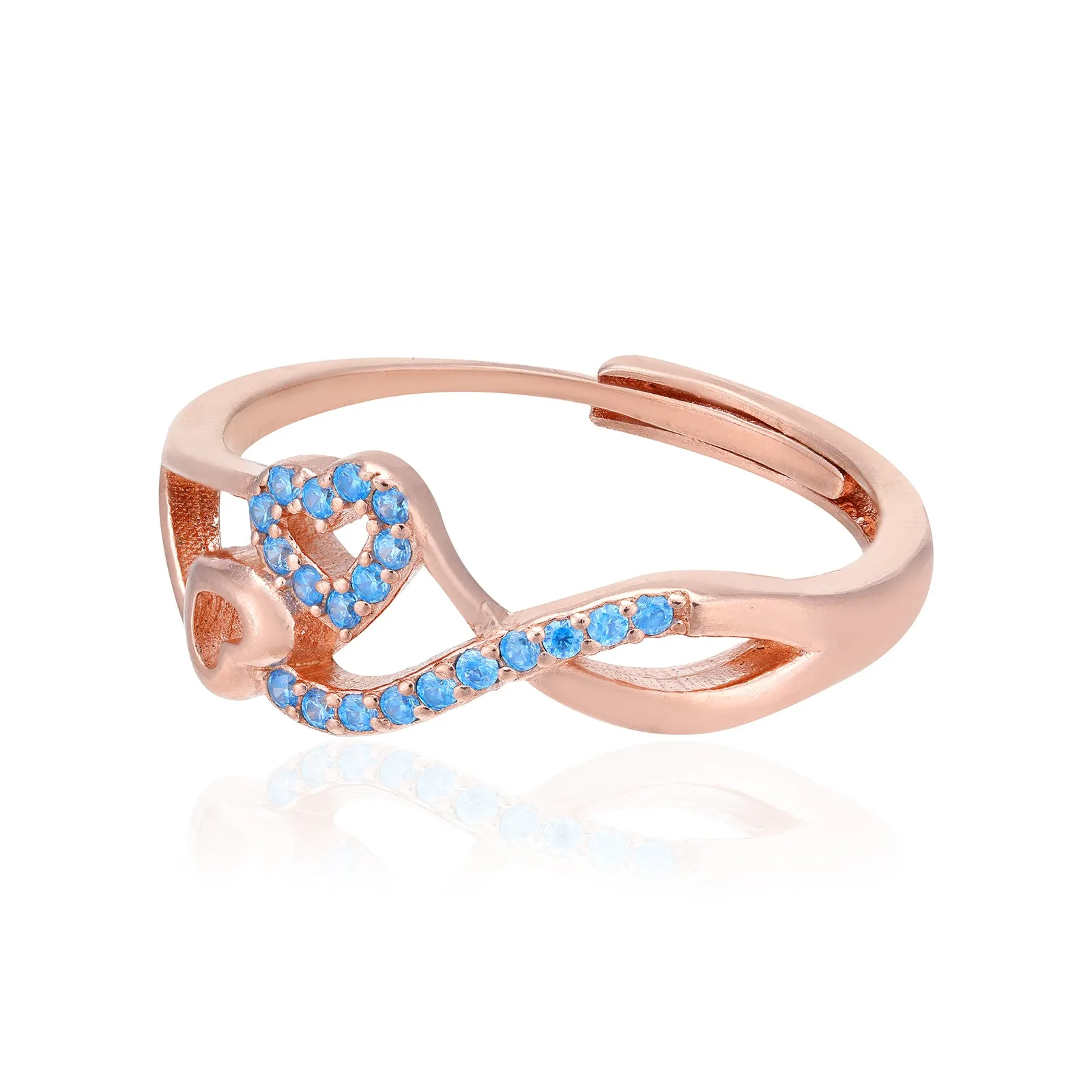 925 Sleek Blue Accent Rose Gold Plated Dual Hearts Rings