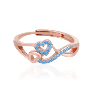 925 Sleek Blue Accent Rose Gold Plated Dual Hearts Rings