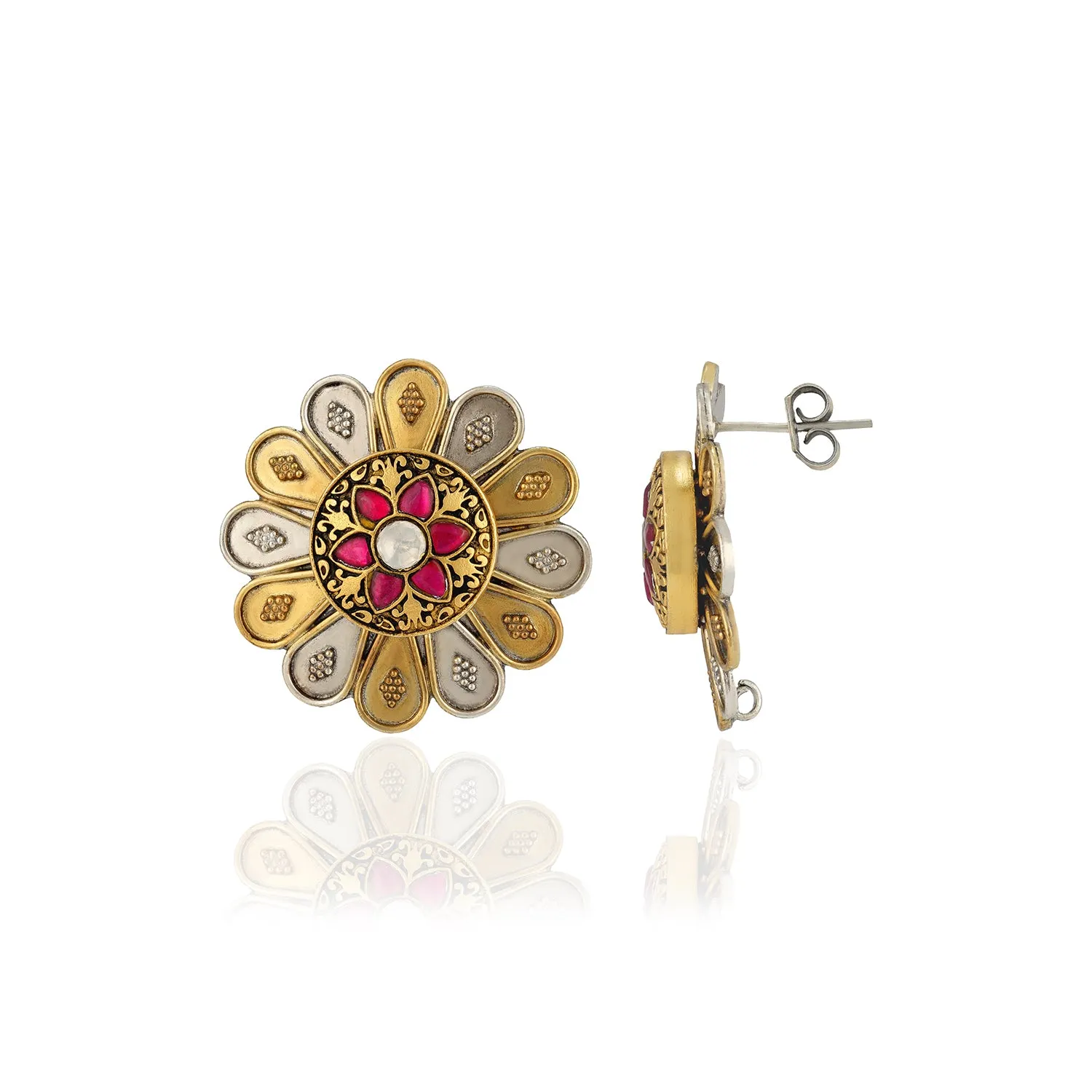 925 Sterling Silver Dual Tone Petal Flare Chic Bloom Earrings for Women