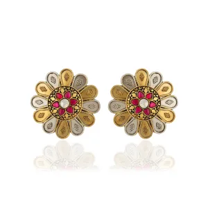 925 Sterling Silver Dual Tone Petal Flare Chic Bloom Earrings for Women
