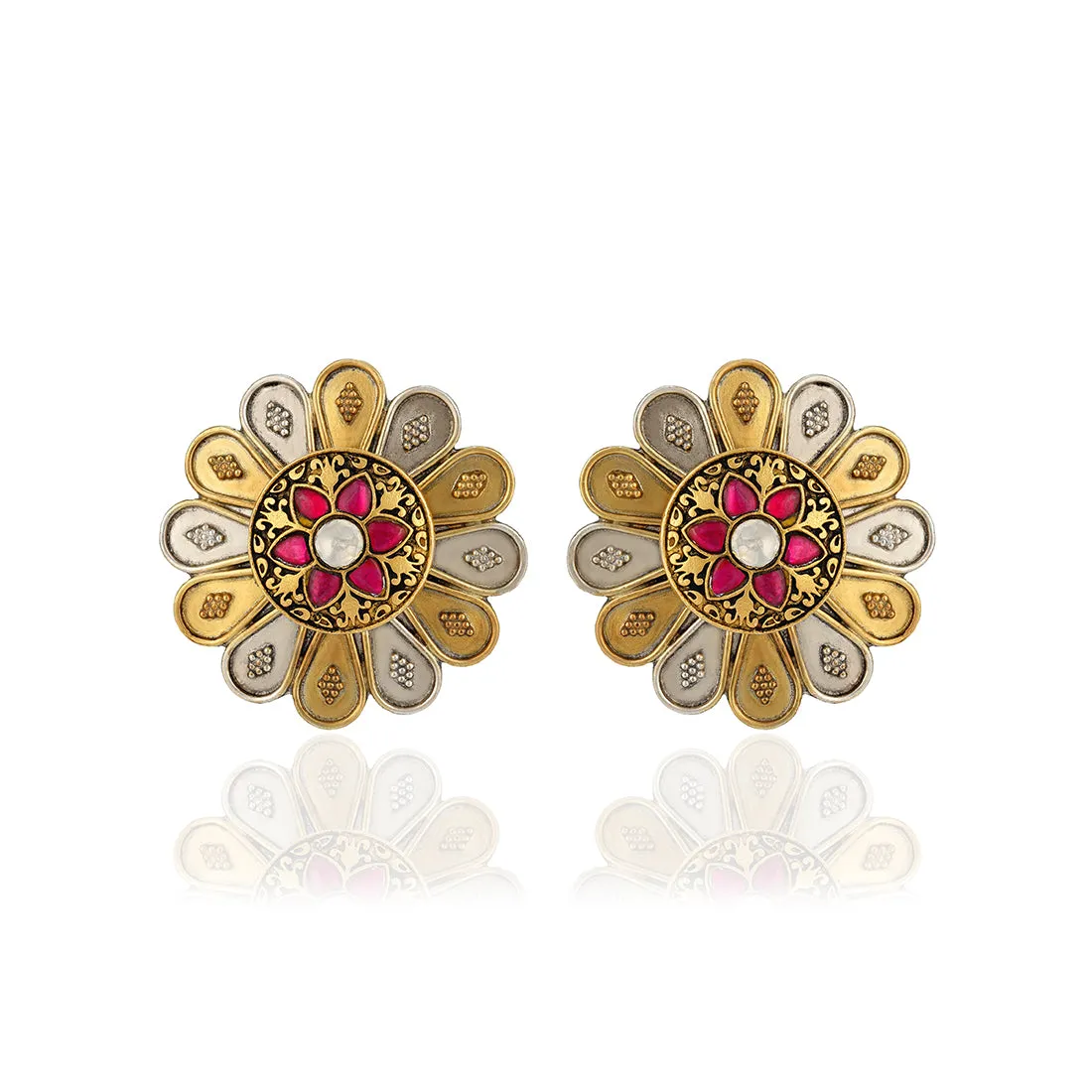 925 Sterling Silver Dual Tone Petal Flare Chic Bloom Earrings for Women