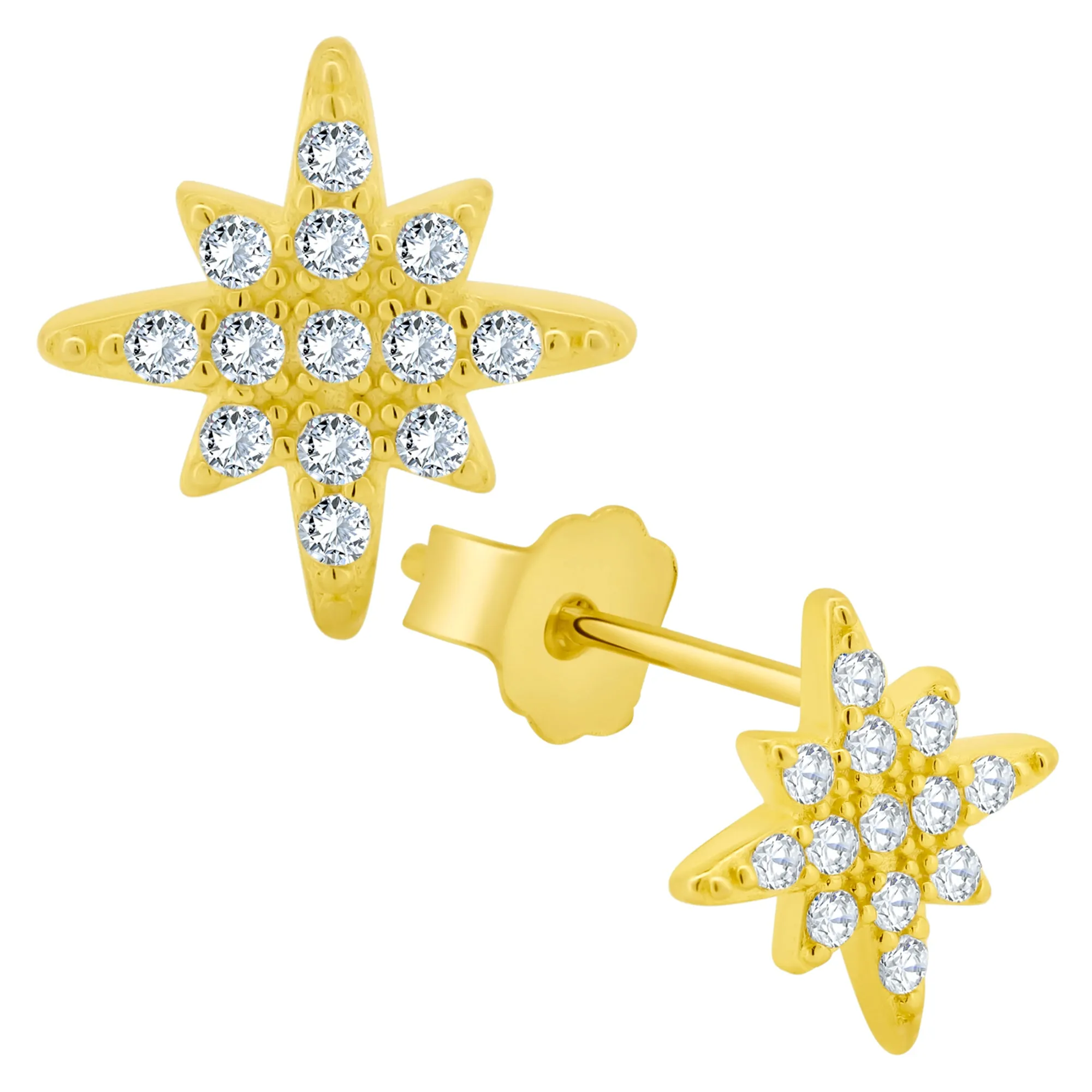 925 Sterling Silver Starburst Design with Cubic Zirconia Earring Push Backing