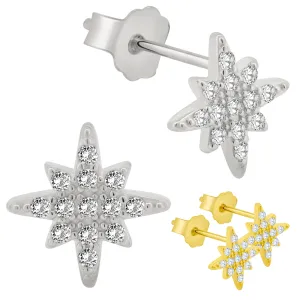 925 Sterling Silver Starburst Design with Cubic Zirconia Earring Push Backing