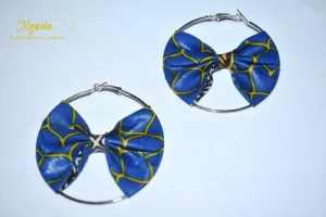 African Print Creole Hoop Earrings, Blue and Yellow - ER15