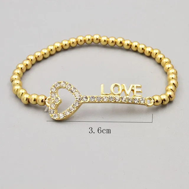 Bead Link Chain Key Love Arrow Charm Bracelet For Women