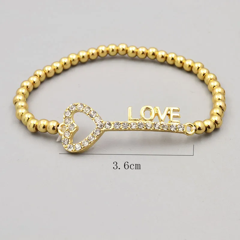Bead Link Chain Key Love Arrow Charm Bracelet For Women