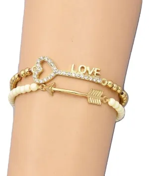 Bead Link Chain Key Love Arrow Charm Bracelet For Women