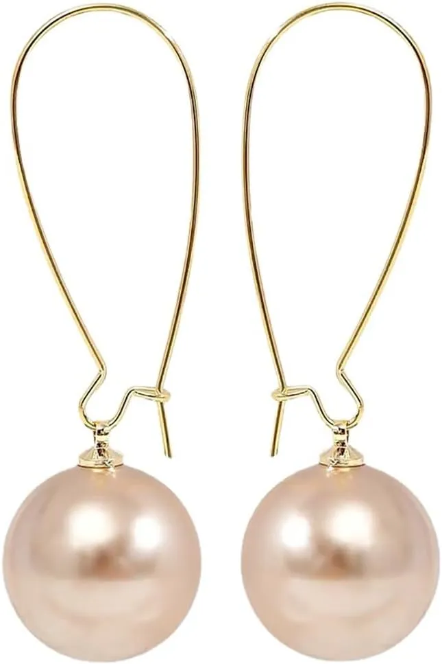 Big Pearl Hoop Earrings - Champagne Single Pearl Drop Earrings for Women