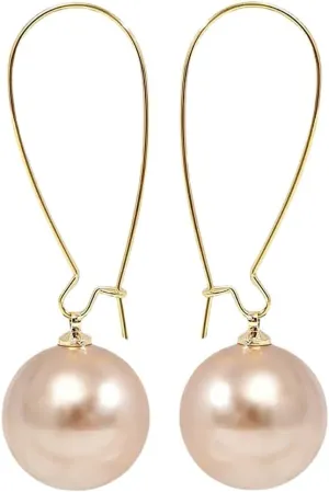 Big Pearl Hoop Earrings - Champagne Single Pearl Drop Earrings for Women