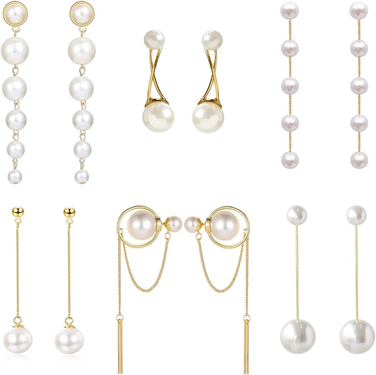 Big Simulated Pearl Long Tassel Drop Earrings for Women Double Sided Front Back Cross Imitation Pearl Dangle Earrings