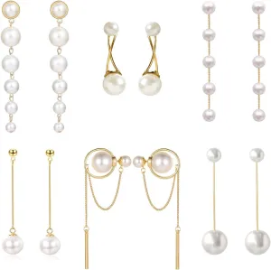 Big Simulated Pearl Long Tassel Drop Earrings for Women Double Sided Front Back Cross Imitation Pearl Dangle Earrings