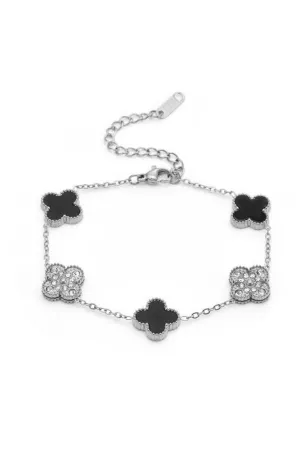 Black & Silver Clover & CZ Bracelet By Susan Rose