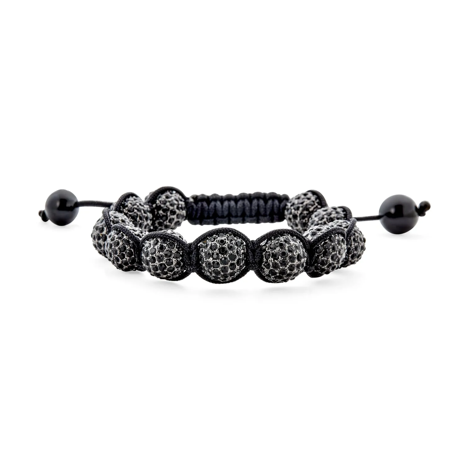 Black Blue White Gold Tone Strand Bracelet with Pave Crystal Disco Ball