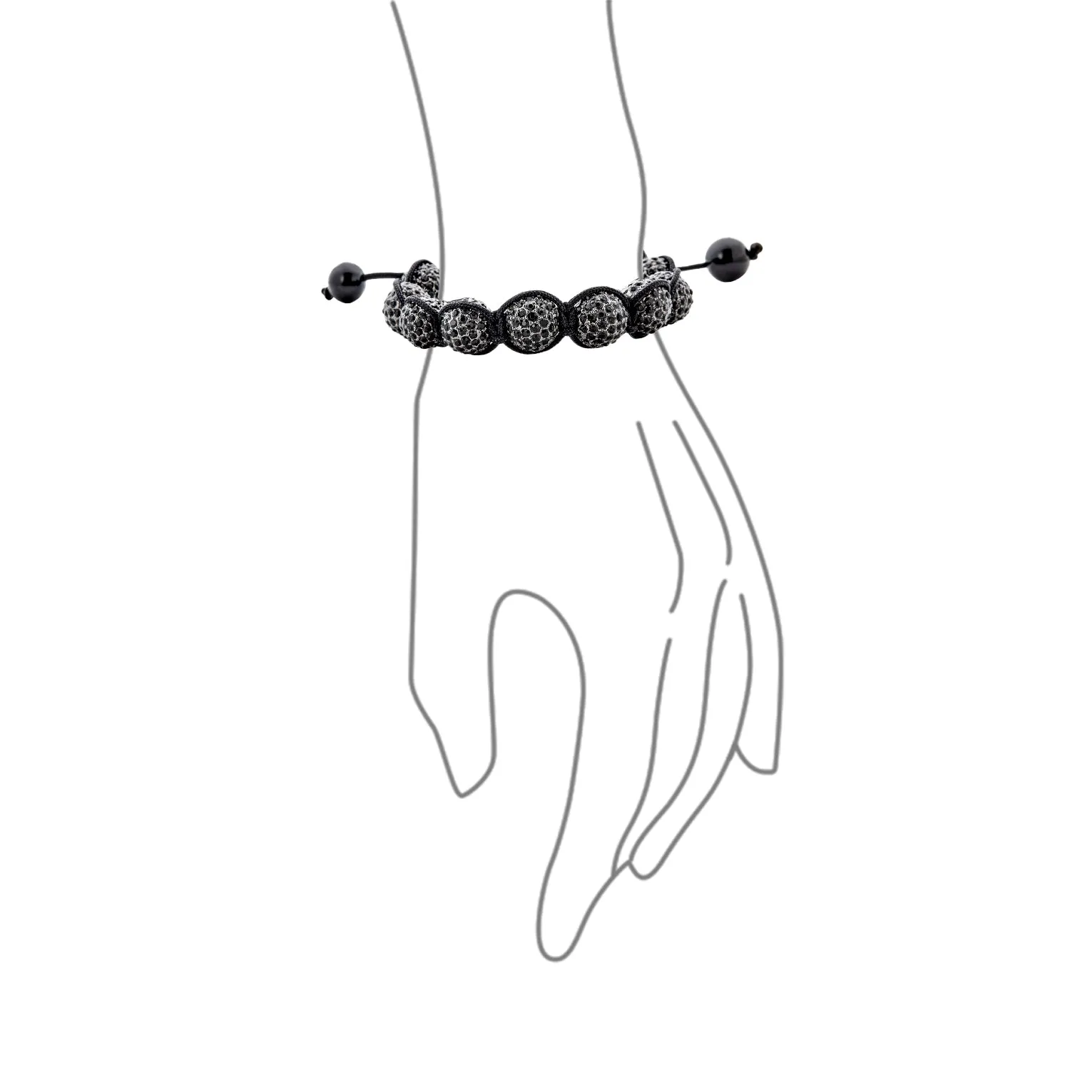 Black Blue White Gold Tone Strand Bracelet with Pave Crystal Disco Ball