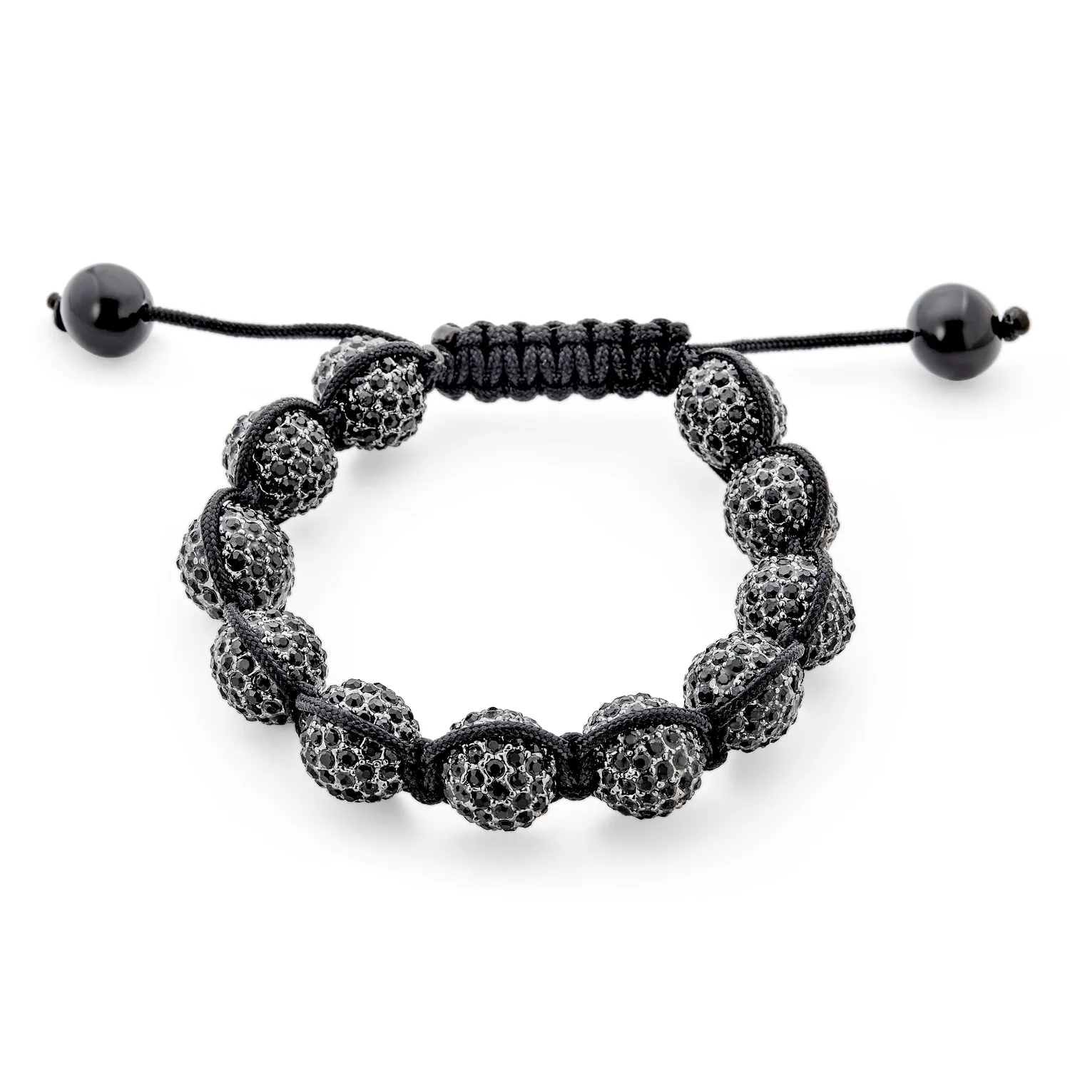 Black Blue White Gold Tone Strand Bracelet with Pave Crystal Disco Ball